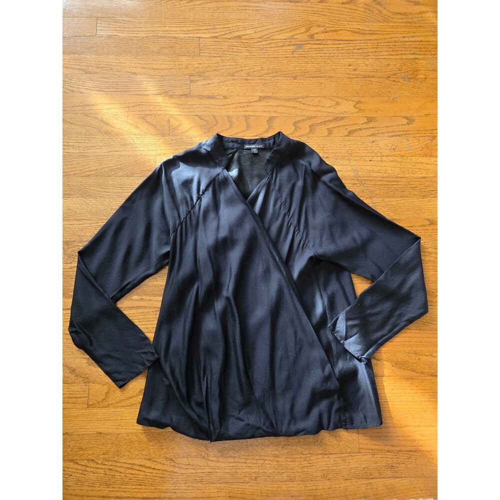 James Perse Womens Faux Wrap V-Neck Top Minimalist Office Black Size 2